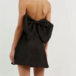 DISSH Bow Back Dress Aisle Linen Black Strapless Formal Corset US 2 NEW